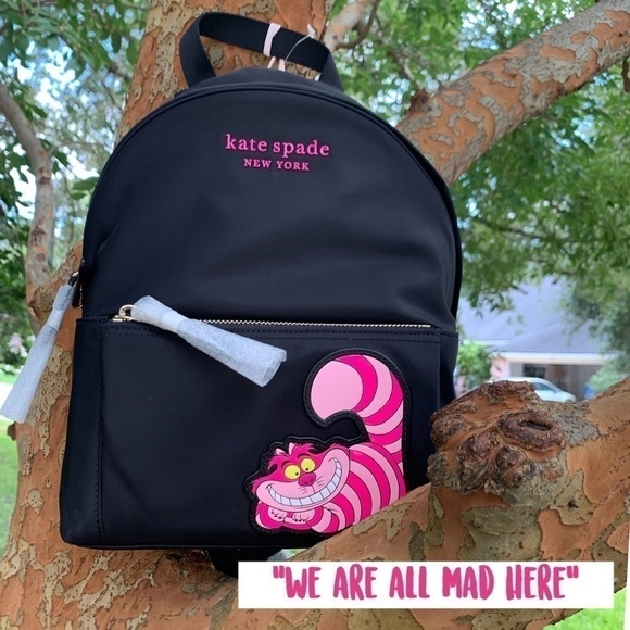 Kate Spade Cheshire Cat Disney X Black Nylon BackPack Alice in Wonderland Bag - Picture 2 of 14